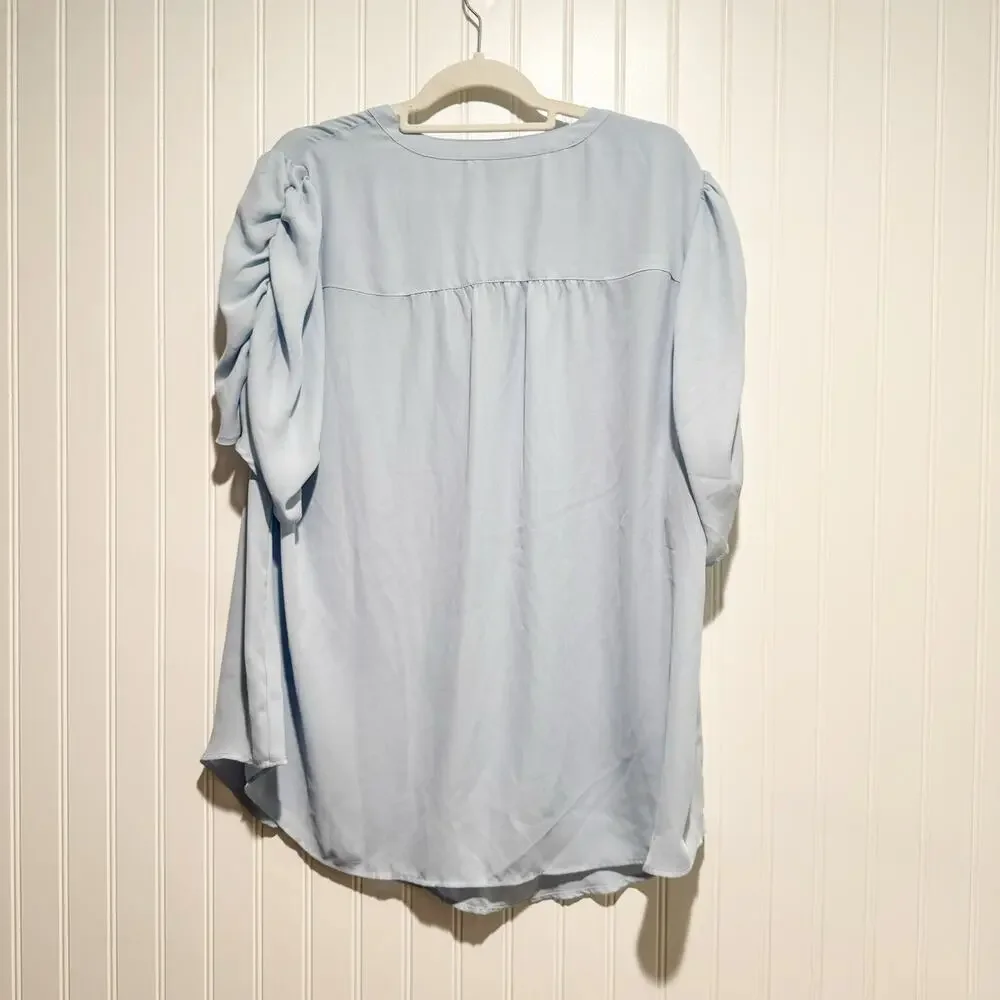 Torrid Harper Georgette Ruched Short Sleeve Blouse Light Blue Plus Size 2X
